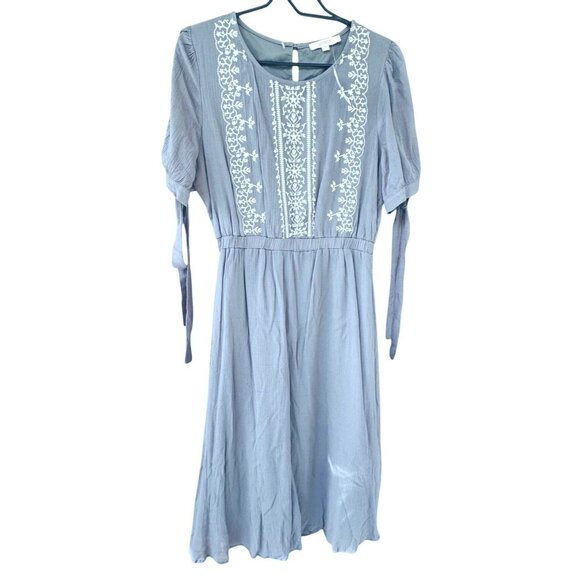 Antoinette By Bohme Embroidered Boho Dress Small  Gray 100 % Rayon - Picture 1 of 10
